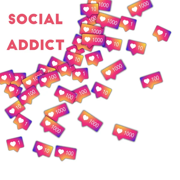 Sociale verslaafde Social media iconen in abstracte vorm achtergrond met kleurovergang teller sociale verslaafde — Stockvector