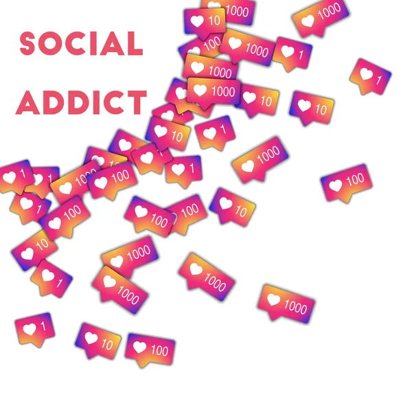 Social addict Icone dei social media in forma astratta sfondo con contatore di gradienti Social addict — Vettoriale Stock