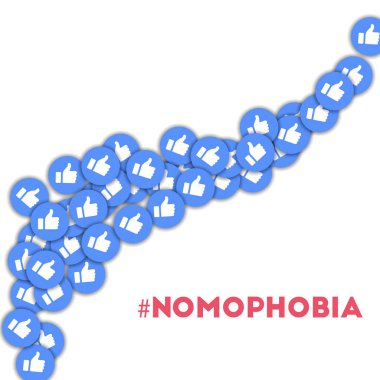 nomophobia Sosyal Medya Icons dağınık başparmak yukarıya nomophobia ile soyut şekli arka plan
