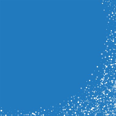 Rasgele düşen beyaz noktalar soyut sağ alt köşede rasgele düşen beyaz noktalı mavi