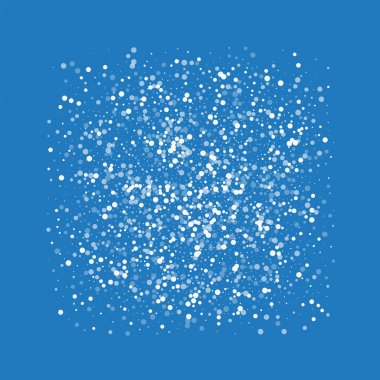Rasgele düşen beyaz nokta rasgele düşme ile kare çerçeve beyaz nokta üzerinde mavi arka plan vektör