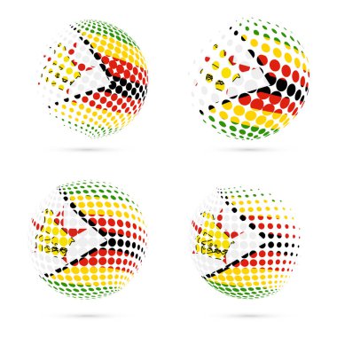 Zimbabve yarı ton bayrak vatansever vektör tasarım 3d noktalı resim küre Zimbabwe ulusal bayrak ayarla.