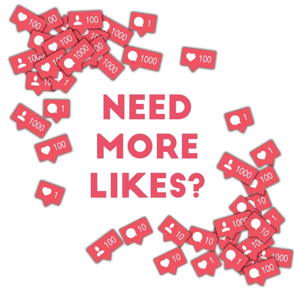 Brauchen mehr Likes Social-Media-Symbole in abstrakter Form Hintergrund mit Gegenkommentar und Freund — Stockvektor