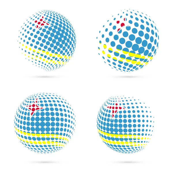 Aruba bandeira halftone conjunto patriótico vetor design 3D esfera halftone em cores bandeira nacional Aruba — Vetor de Stock