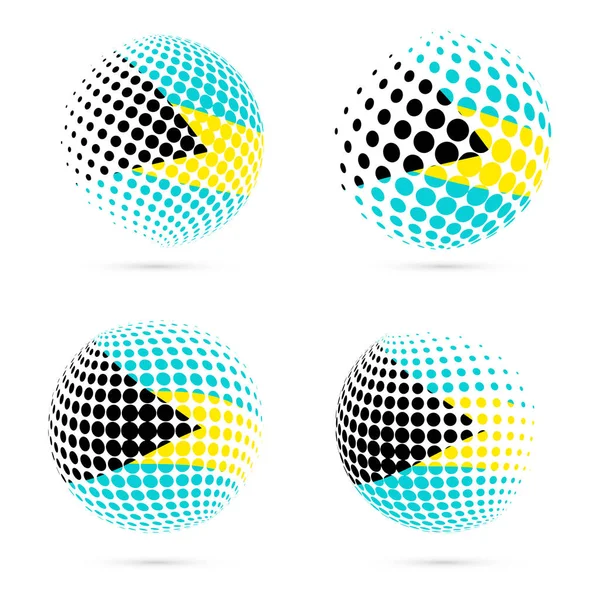 Bahamas halftone flag set patriotic vector design esfera de medio tono 3D en Bahamas bandera nacional — Vector de stock