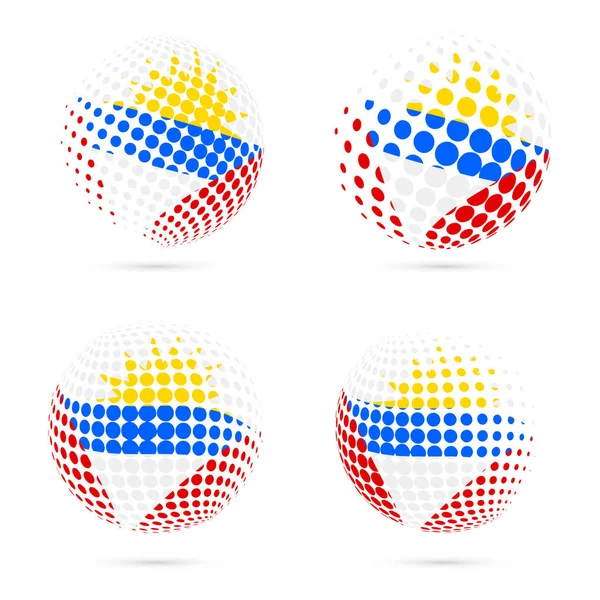 Antigua bandera de medio tono conjunto diseño vectorial patriótico esfera de medio tono 3D en Antigua bandera nacional — Vector de stock