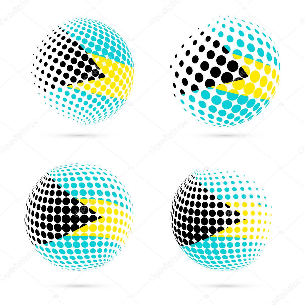 Bahamas halftone flag set patriotic vector design 3D halftone sphere in Bahamas national flag