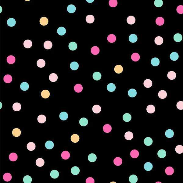 Kleurrijke polka dots naadloze patroon op zwart 3 achtergrond glamoureuze klassieke kleurrijke polka dots — Stockvector