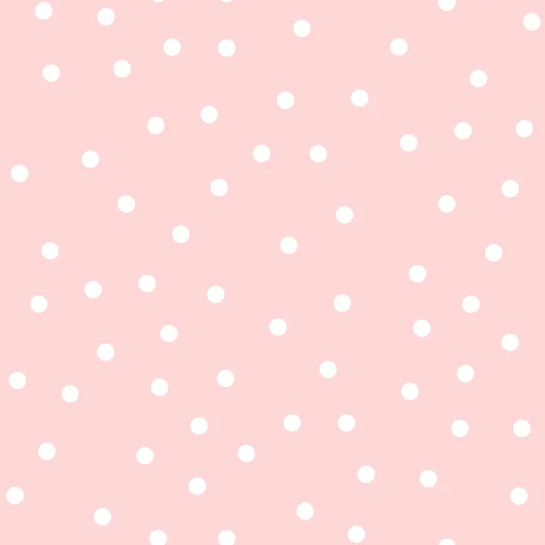 白の水玉ピンク背景思い出に残る古典的な白の水玉テキスタイルのシームレス パターン — ストックベクタ