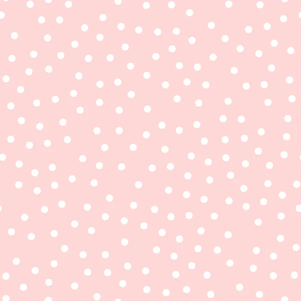 白の水玉ピンクの背景の信じられないほどの古典的な白の水玉テキスタイルのシームレス パターン — ストックベクタ