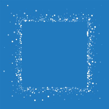 Rasgele düşen beyaz noktalar rastgele düşme ile soyut sınır beyaz noktalar mavi zemin üzerine kare