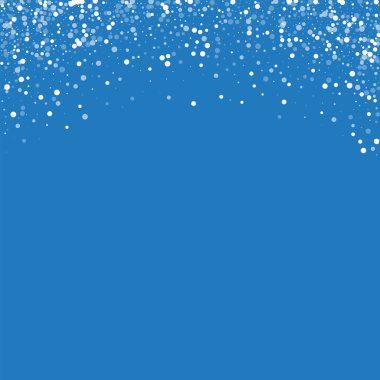 Mavi arka plan rastgele düşen beyaz noktalar rastgele düşme ile soyut üst kenarlık beyaz noktalar