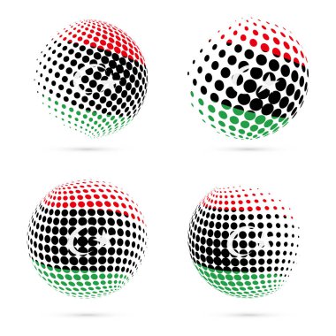 Libya yarı ton bayrak vatansever vektör tasarım 3d noktalı resim küre Libya Ulusal bayrak renkleri ayarla.