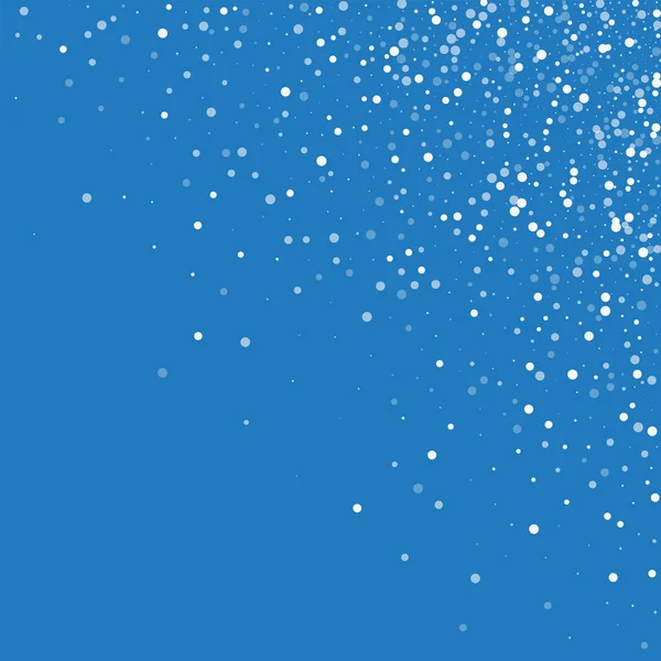 Mavi rasgele düşen beyaz noktalar rastgele düşme ile dağınık sağ üst köşesindeki beyaz noktalar — Stok Vektör