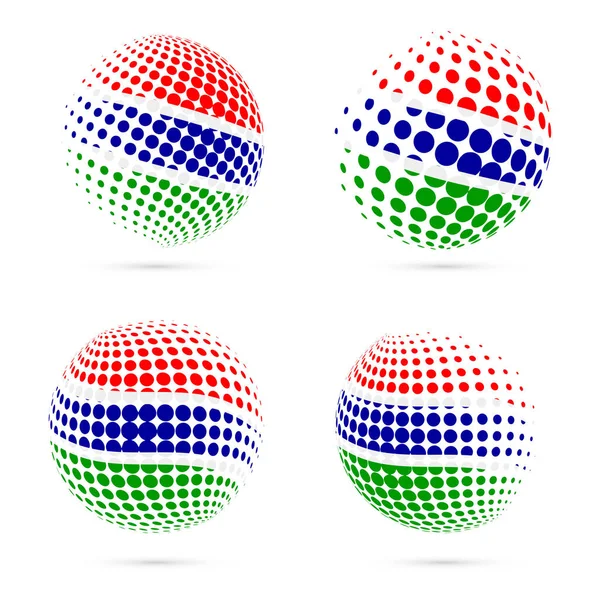 Gambia halftone flag set patriotic vector design esfera de medio tono 3D en colores de la bandera nacional de Gambia — Vector de stock