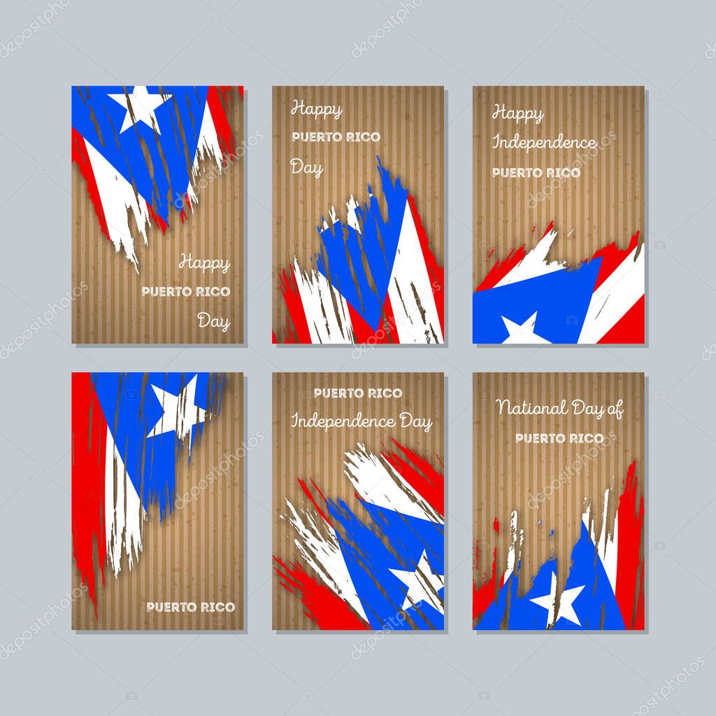 Puerto Rico Patriotic Cards for National Day. Expressive Brush Stroke in National Flag Colors on kraft paper background. Puerto Rico Patriotic Vector Greeting Card.