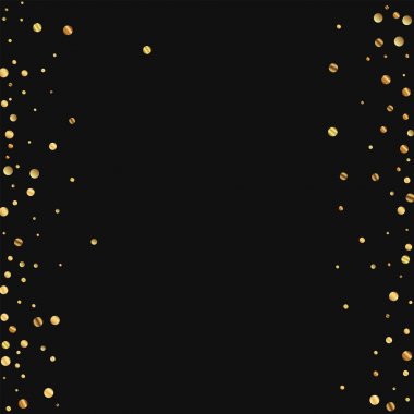 Seyrek altın konfeti dağınık sınır siyah arka plan üzerinde vektör çizim
