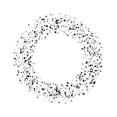 Beyaz arka planda vektör çizim yoğun siyah noktalar ile yoğun siyah noktalar simit şekli