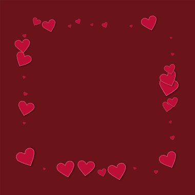 Kırmızı dikişli kağıt kalpler şarap kırmızı arka plan vektör çizim üzerinde soyut şekil kare