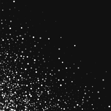 Rasgele düşme ile beyaz köşe noktaları siyah üzerine rastgele düşen beyaz noktalar dağınık alt sol