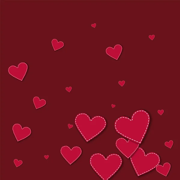 Corazón de papel cosido rojo Gradiente inferior sobre fondo rojo vino Ilustración vectorial — Vector de stock