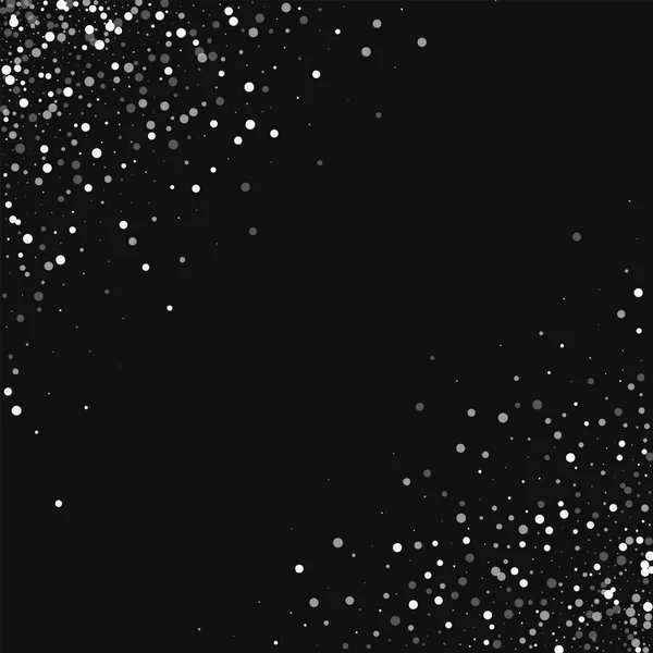 Slumpmässiga fallande vita prickar Scatter abstrakt hörn med slumpmässiga faller vita prickar på svart — Stock vektor
