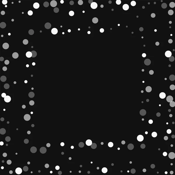 Fallende weiße Punkte quadratisch gestreut Rahmen mit fallenden weißen Punkten auf schwarzem Hintergrund Vektor — Stockvektor