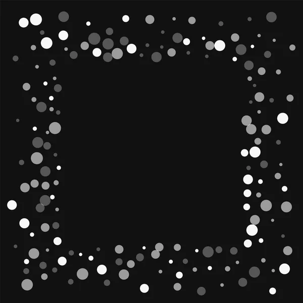 Padající bílé tečky náměstí chaotický rám s padající bílé tečky na černém pozadí vektor — Stockový vektor