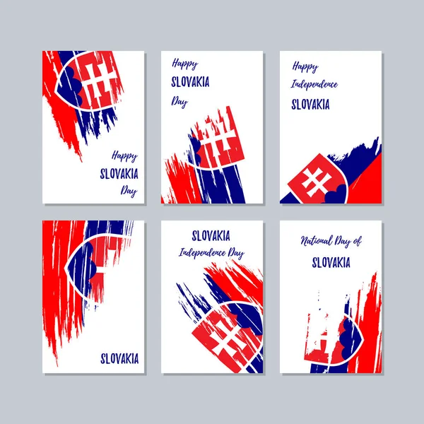 Cartões Patrióticos da Eslováquia para o Dia Nacional Pincel Expressivo Curso em cores da bandeira nacional no branco —  Vetores de Stock