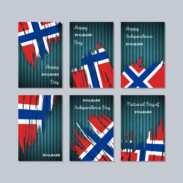 Svalbard patriotyczne karty dla krajowych dnia ekspresyjne pociągnięcia pędzlem w barwach narodowych Flaga na ciemny — Wektor stockowy