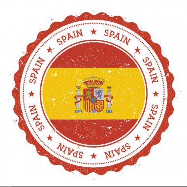 İspanya bayrağı Vintage Grunge lastik damga damga dairesel metin yıldız ve ulusal seyahat