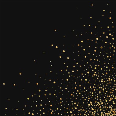 Altın konfeti dağınık alt sağ köşede siyah arka plan vektör çizim