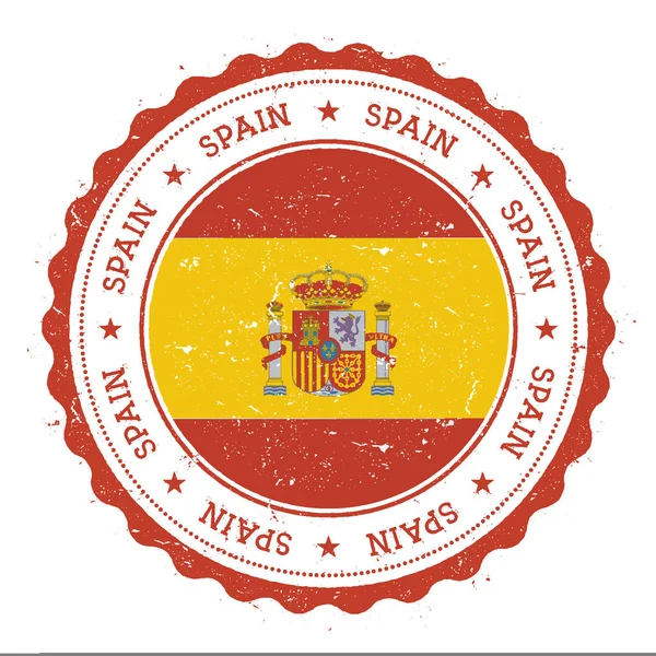İspanya bayrağı Vintage Grunge lastik damga damga dairesel metin yıldız ve ulusal seyahat