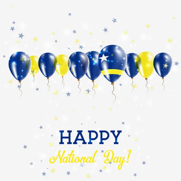 Jour de l'indépendance de Curaçao Affiche patriotique étincelante Carte de fête de l'indépendance heureuse avec drapeaux de Curaçao — Image vectorielle