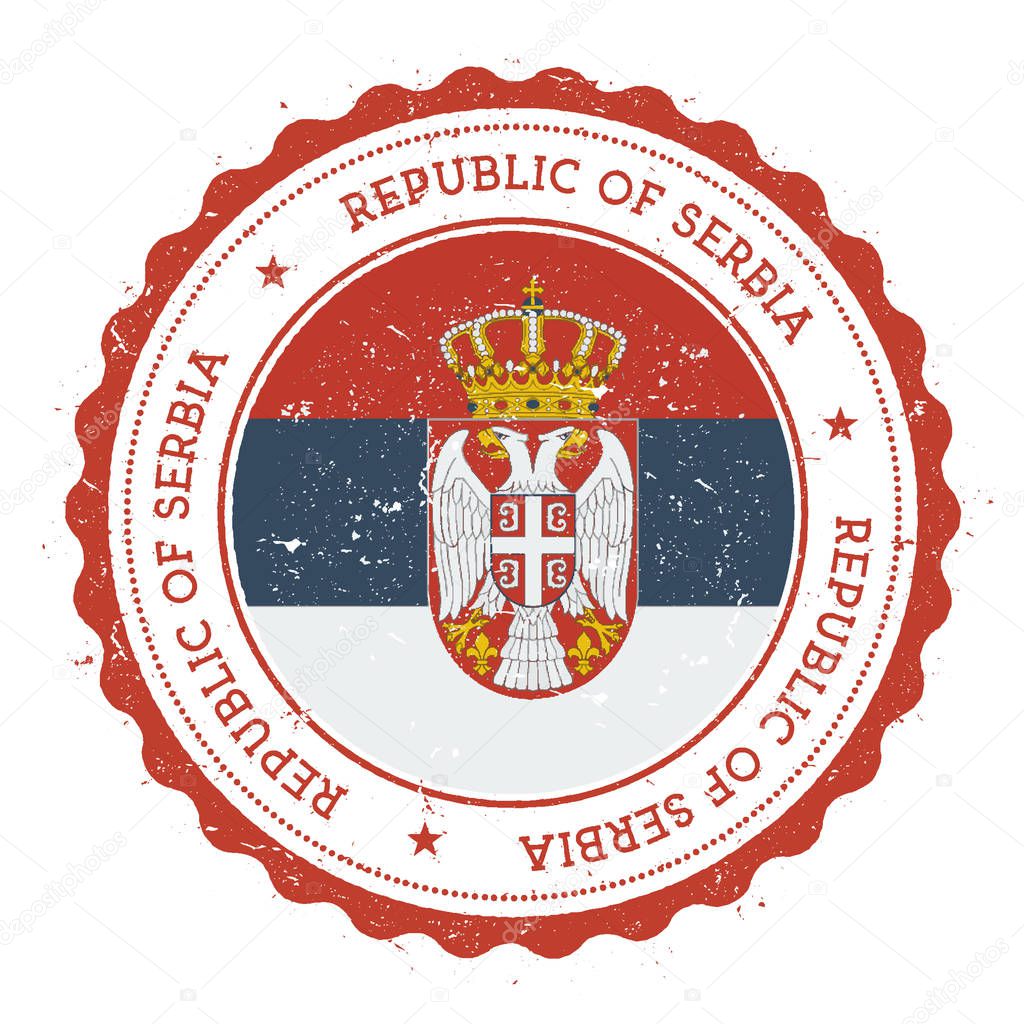 Grunge rubber stamp with Serbia flag Vintage travel stamp with circular text stars and national