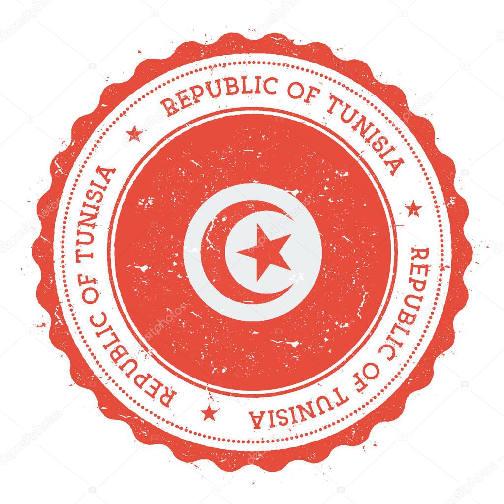 Grunge rubber stamp with Tunisia flag. Vintage travel stamp with circular text, stars and national flag inside it. Vector illustration.