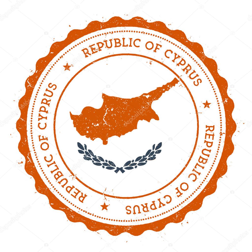Grunge rubber stamp with Cyprus flag. Vintage travel stamp with circular text, stars and national flag inside it. Vector illustration.