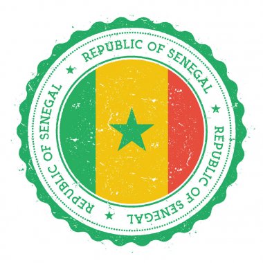 Senegal bayrak Vintage Grunge lastik damga damga dairesel metin yıldız ve ulusal seyahat