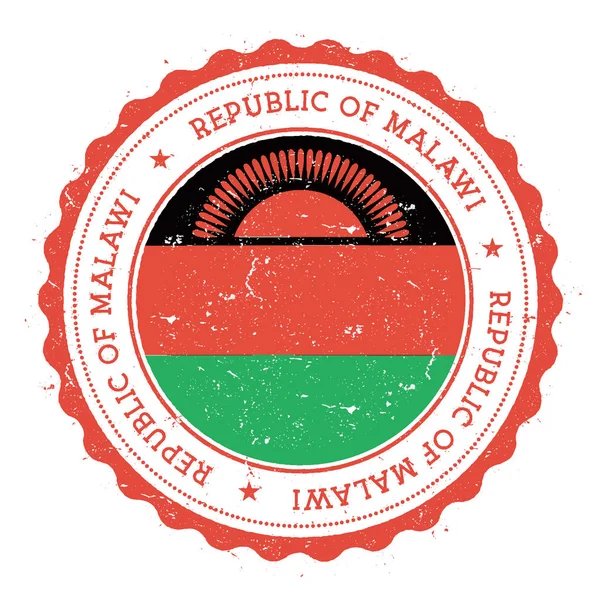 Sello de goma grunge con bandera de Malawi Sello de viaje vintage con estrellas de texto circular y nacional — Archivo Imágenes Vectoriales