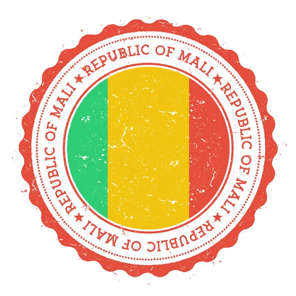 Sello de goma grunge con bandera de Malí Sello de viaje vintage con estrellas de texto circular y bandera nacional — Vector de stock