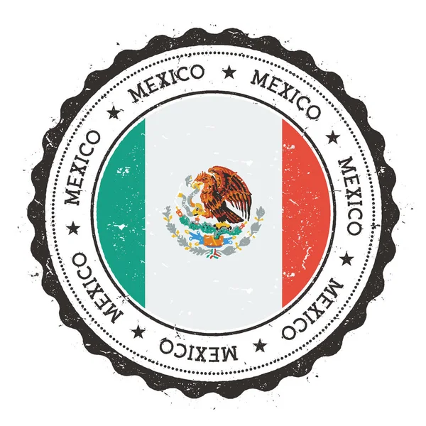 Timbre en caoutchouc Grunge avec drapeau du Mexique Timbre de voyage Vintage avec des étoiles de texte circulaire et national — Image vectorielle