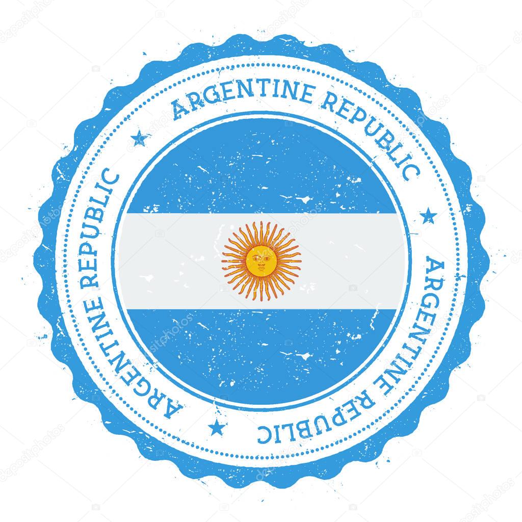 Grunge rubber stamp with Argentina flag. Vintage travel stamp with circular text, stars and national flag inside it. Vector illustration.