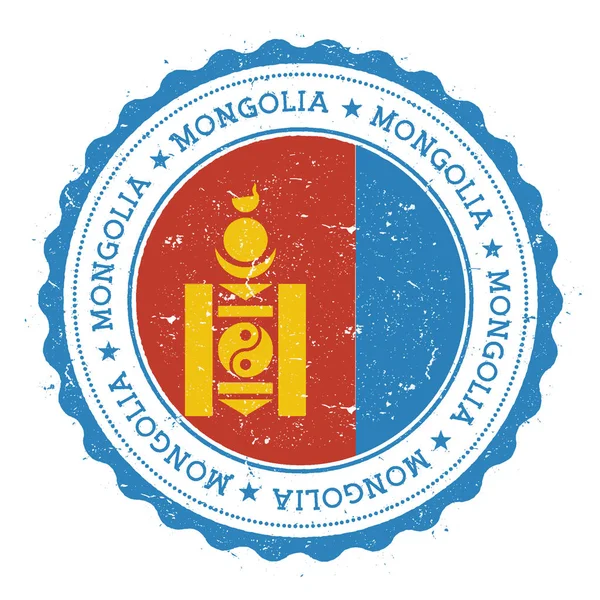 몽고 국기 빈티지 여행 우표둥근 텍스트 별 과 국가 — 스톡 벡터