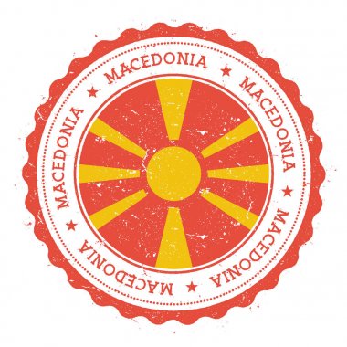 Grunge lastik damgası Makedonya Eski Yugoslav Cumhuriyeti, bayrak Vintage damga ile seyahat ile