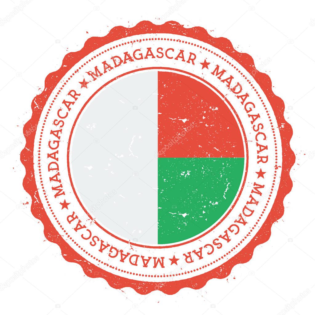 Grunge rubber stamp with Madagascar flag Vintage travel stamp with circular text stars and