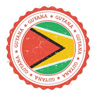 Guyana bayrak Vintage Grunge lastik damga damga dairesel metin yıldız ve ulusal seyahat
