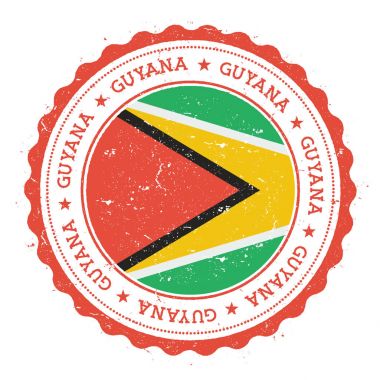 Grunge rubber stamp with Guyana flag Vintage travel stamp with circular text stars and national clipart