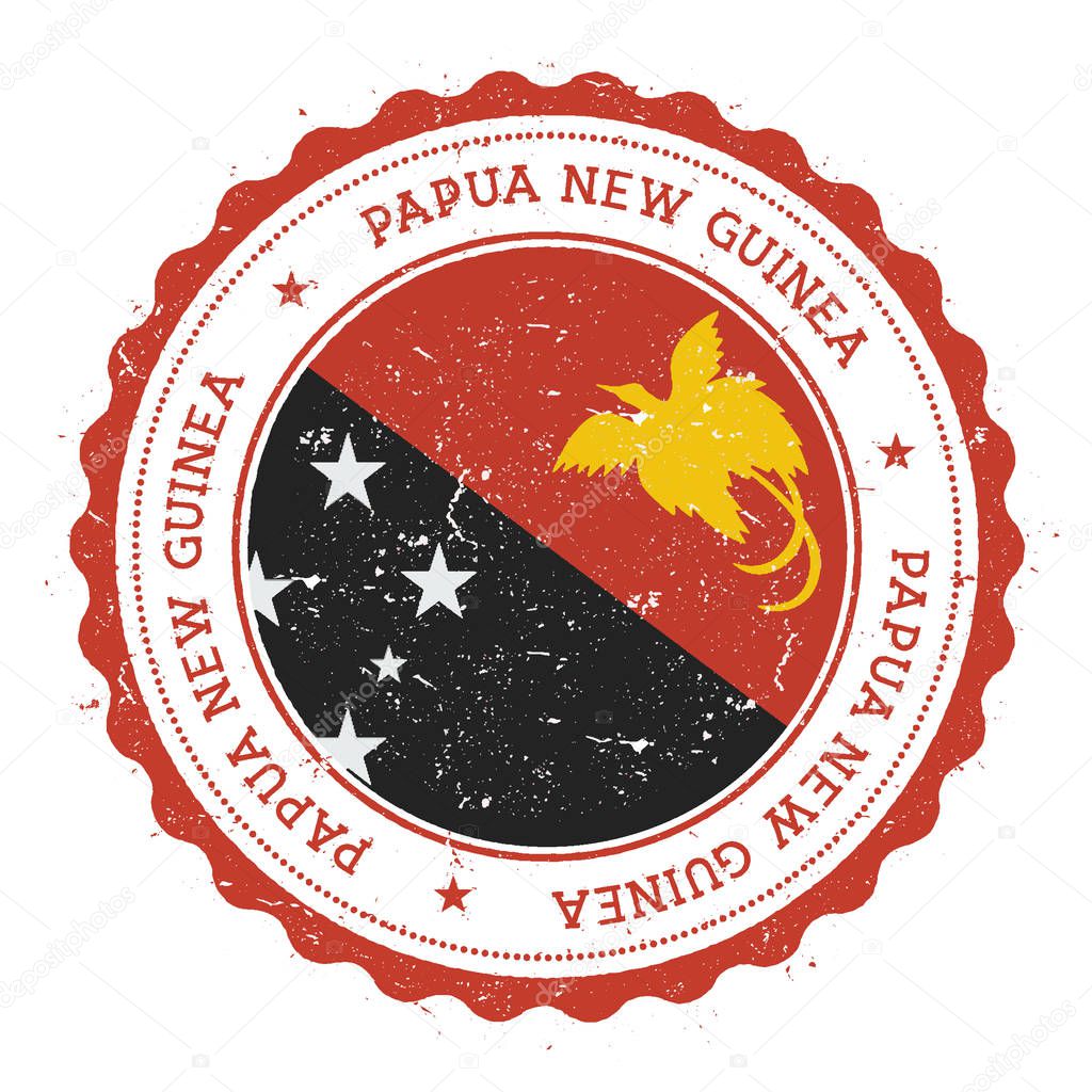 Grunge rubber stamp with Papua New Guinea flag Vintage travel stamp with circular text stars and