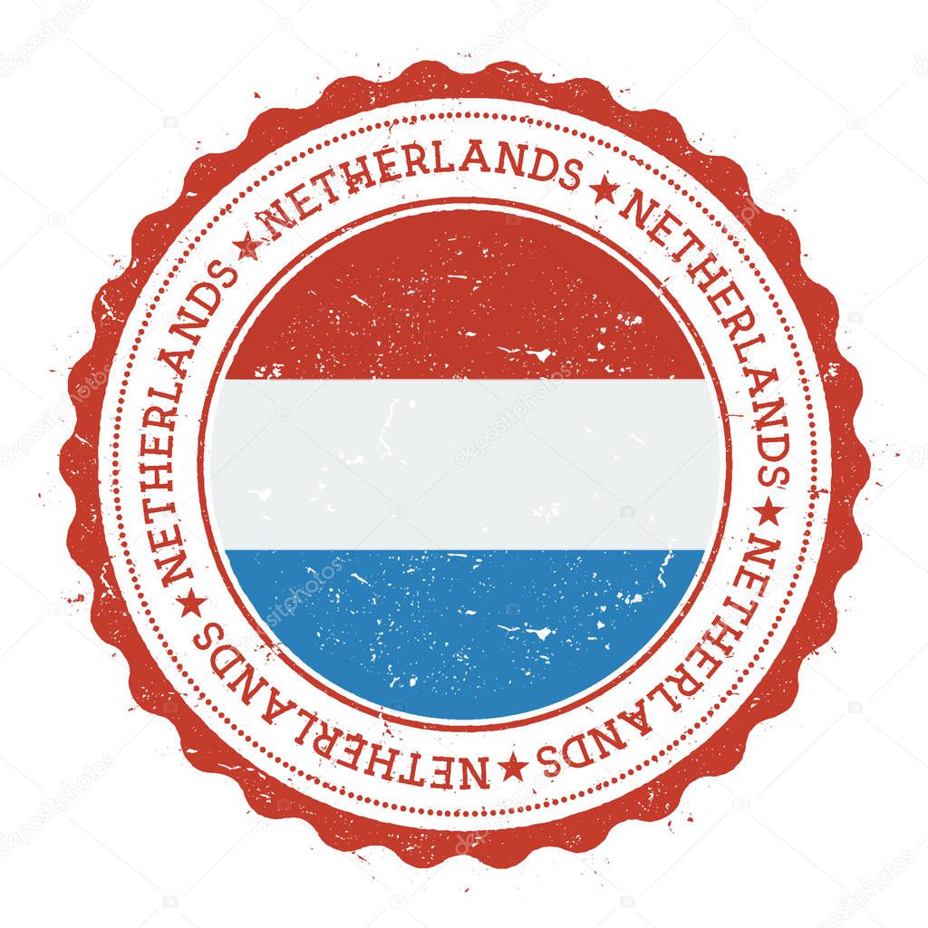 Grunge rubber stamp with Netherlands flag Vintage travel stamp with circular text stars and