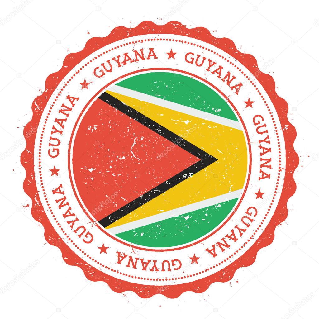 Grunge rubber stamp with Guyana flag Vintage travel stamp with circular text stars and national